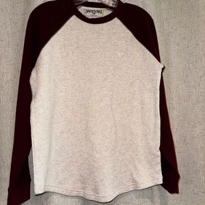 American Eagle Outfitters Maroon and Light Gray Long Sleeve Tee
